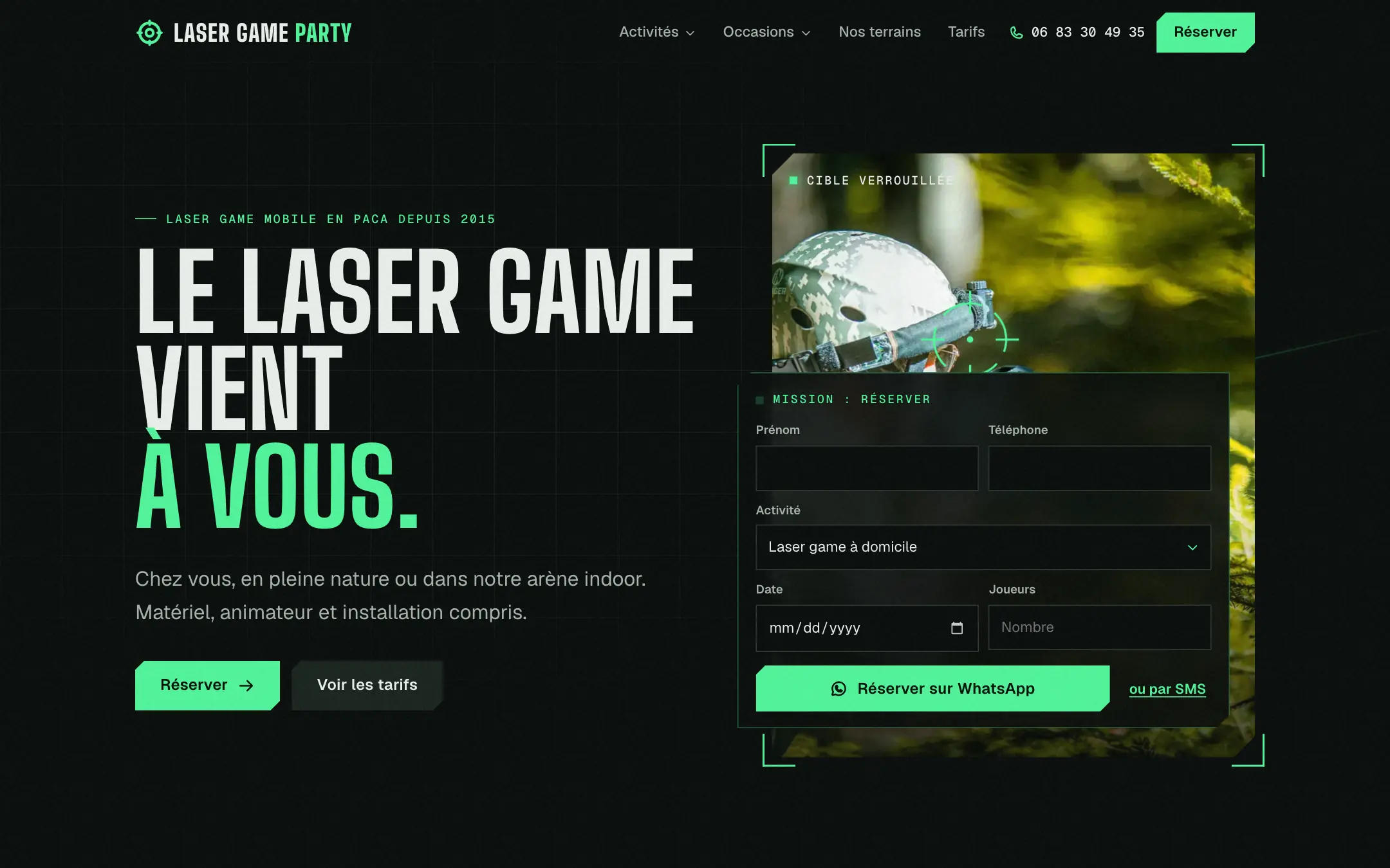 Laser Game Party, site sur ordinateur
