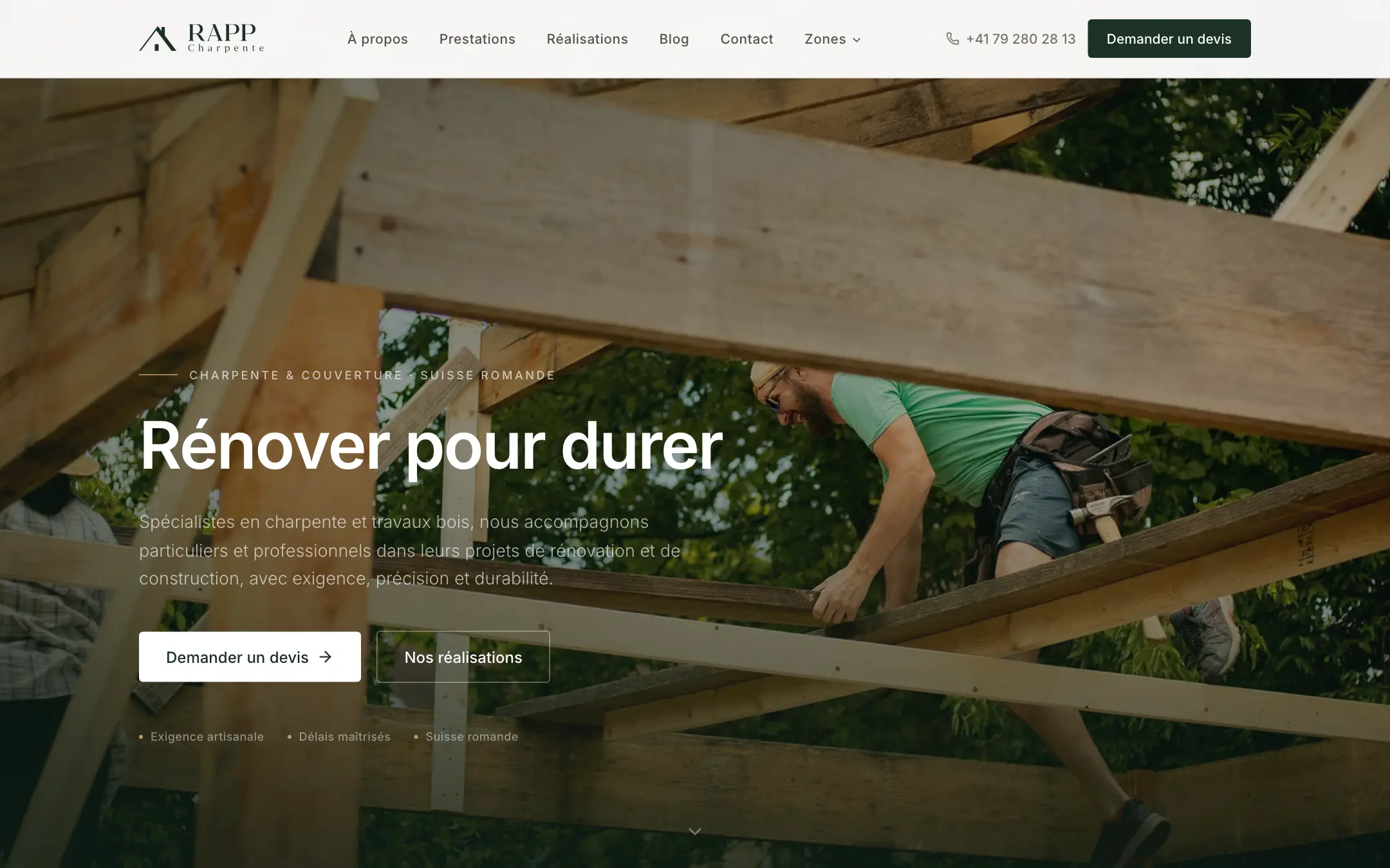 Page d’accueil du site RAPP Charpente